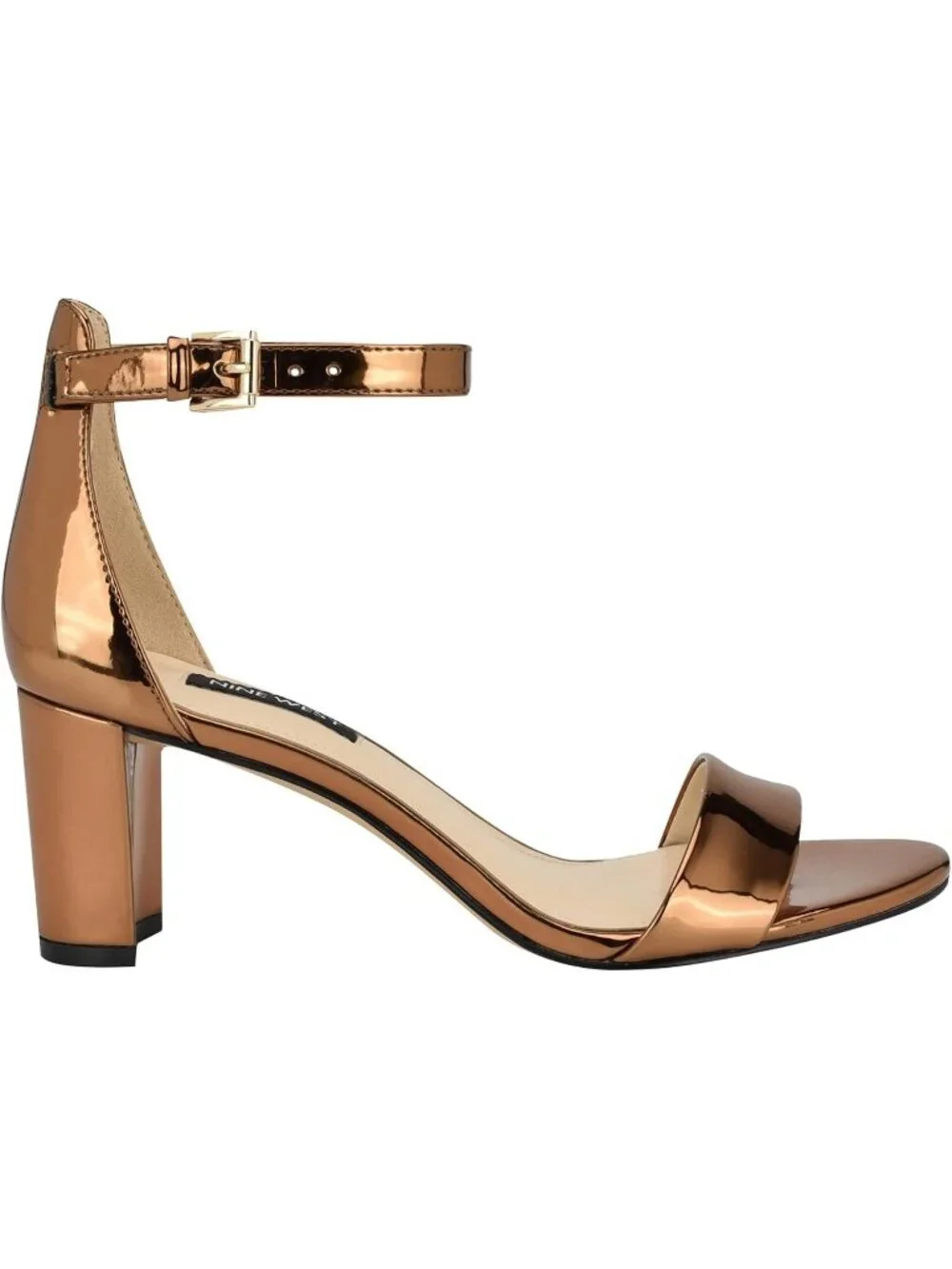 Women's Bronze Mirror Metallic Round Toe Ankle Strap Wnpruce Heeled Sandal Shoes